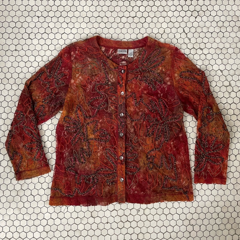 Chicos Blouse Top 3 Xlarge Lace Sheer Whimsical Western Fairy Grunge Boho